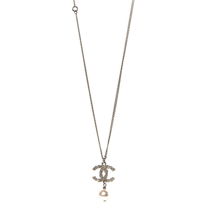 Chanel Crystal Pearl Twisted CC Drop Necklace Gold 1 of 6