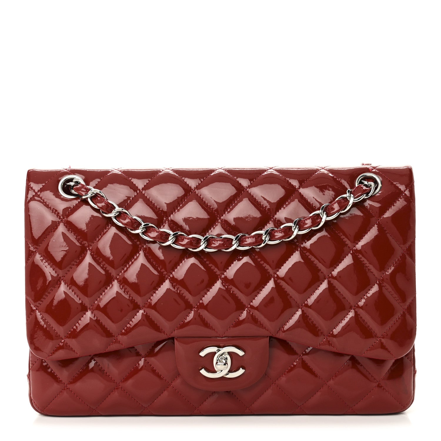 Chanel Patent Quilted Jumbo Double Flap Red 1 of 9