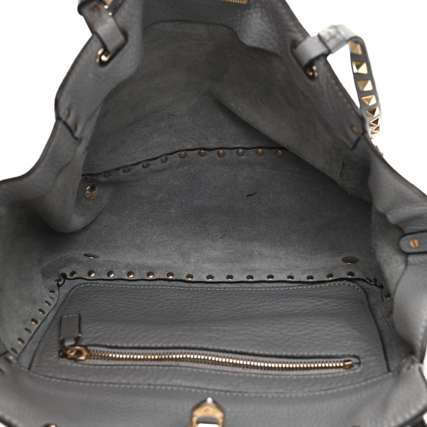 Grained Calfskin Small Rockstud Tote Grey