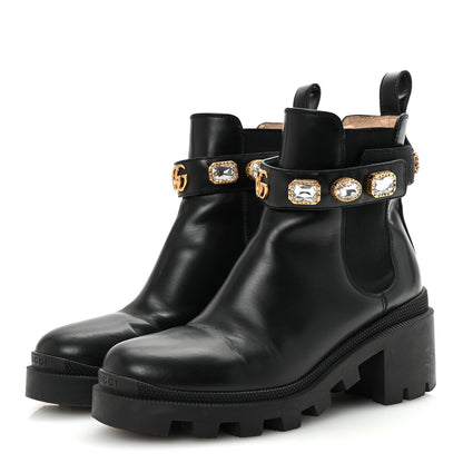 Gucci Calfskin Crystal GG Trip Chelsea Ankle Boots 36.5 Black 4 of 9