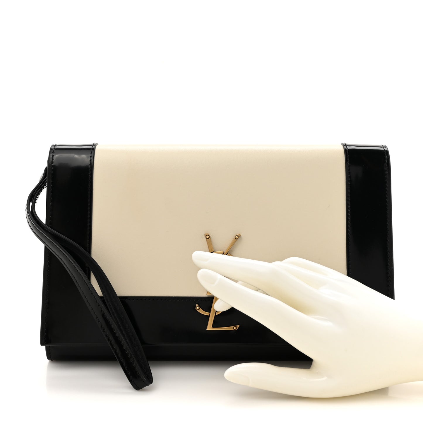 Nappa Patent Calfskin Two-Toned Monogram Pouch Alabastro Black