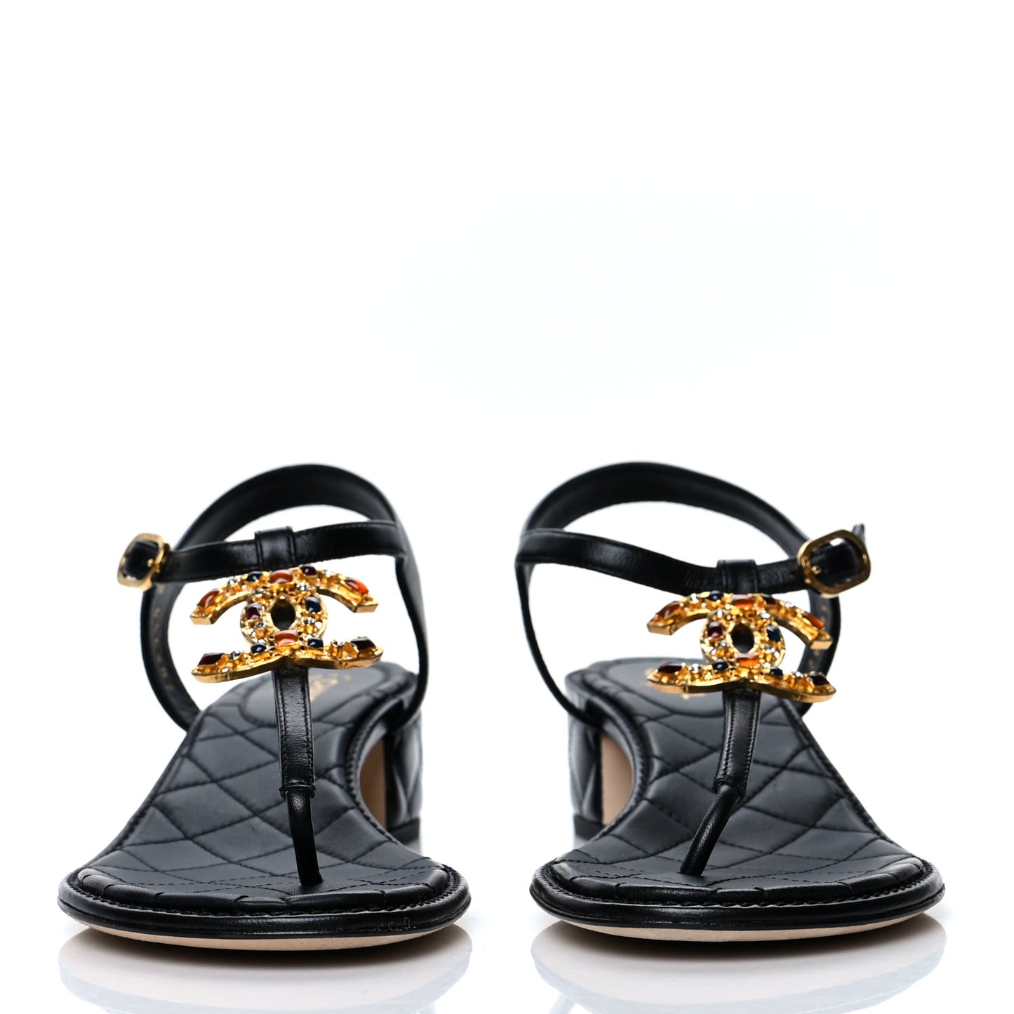 Goatskin Fantasy CC Crystal Thong Sandals 39 Black