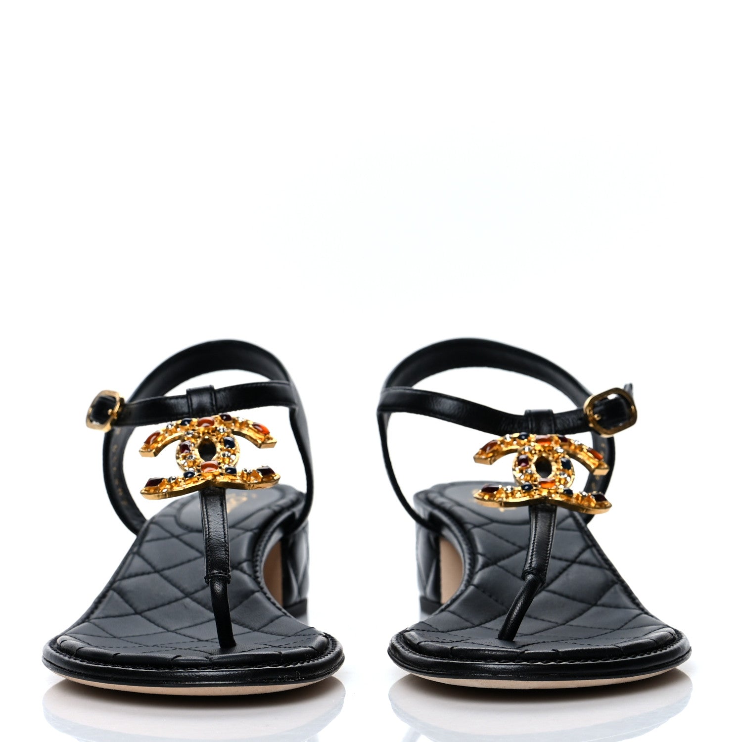 Chanel Goatskin Fantasy CC Crystal Thong Sandals 39 Black 2 of 9