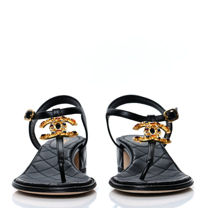 Chanel Goatskin Fantasy CC Crystal Thong Sandals 39 Black 2 of 9