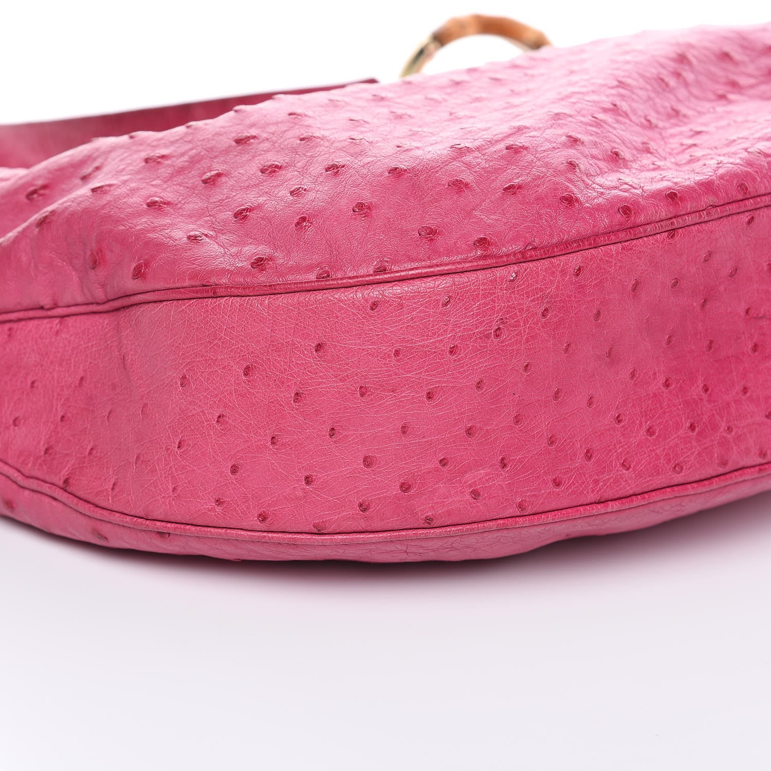 Gucci Ostrich Bamboo Ring Half Moon Hobo Pink 9 of 11
