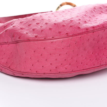 Gucci Ostrich Bamboo Ring Half Moon Hobo Pink 9 of 11