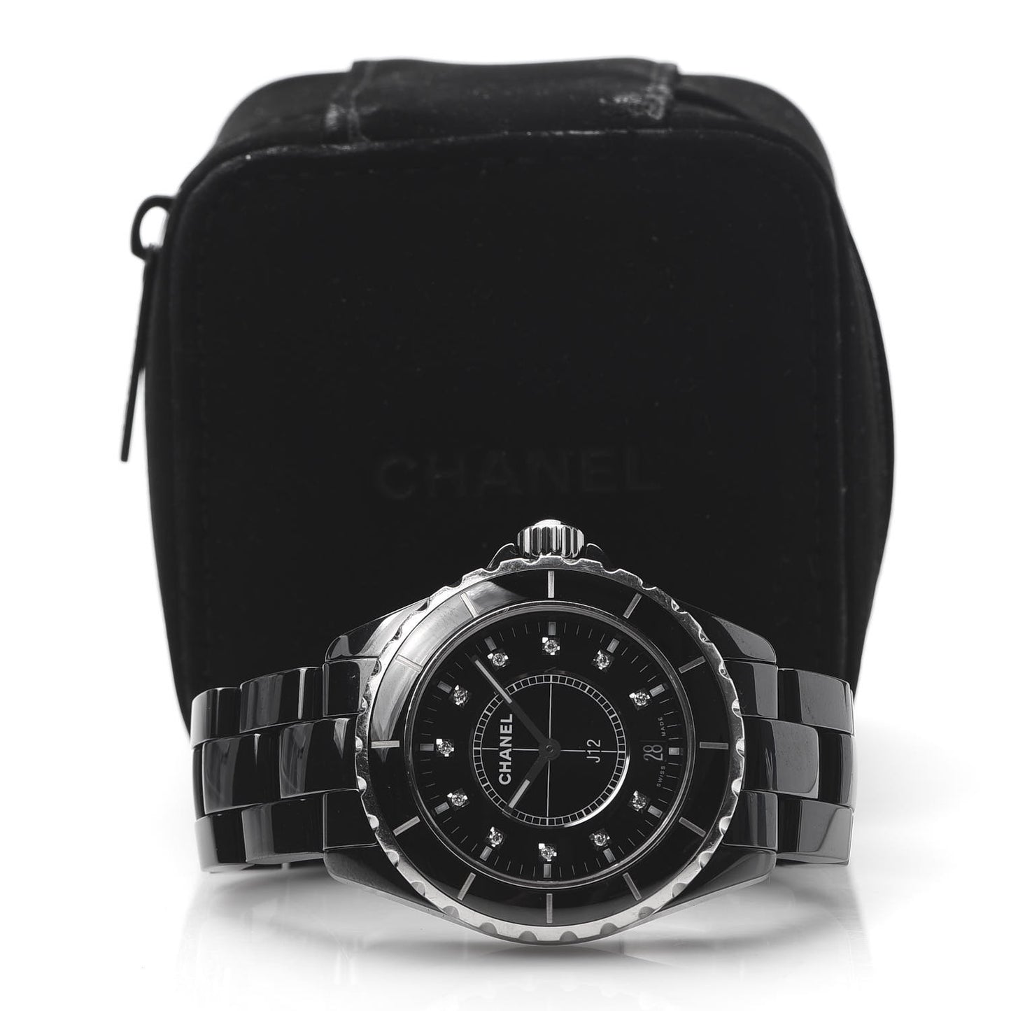 Stainless Steel Ceramic Diamond 38mm J12 Quartz Watch Black