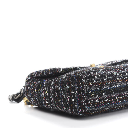 Chanel Tweed Sequin Quilted Medium 19 Flap Black Multicolor 8 of 11