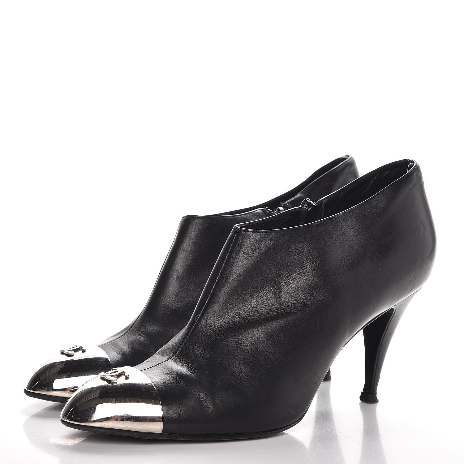 Chanel Calfskin CC Silver Cap Toe Ankle Boots 40 Black 3 of 16