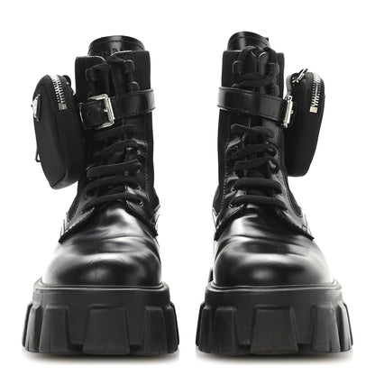 Prada Spazzolato Rois Nylon Metal Triangle Logo Monolith Pouch Pocket 55mm Boots 38 Black 3 of 7