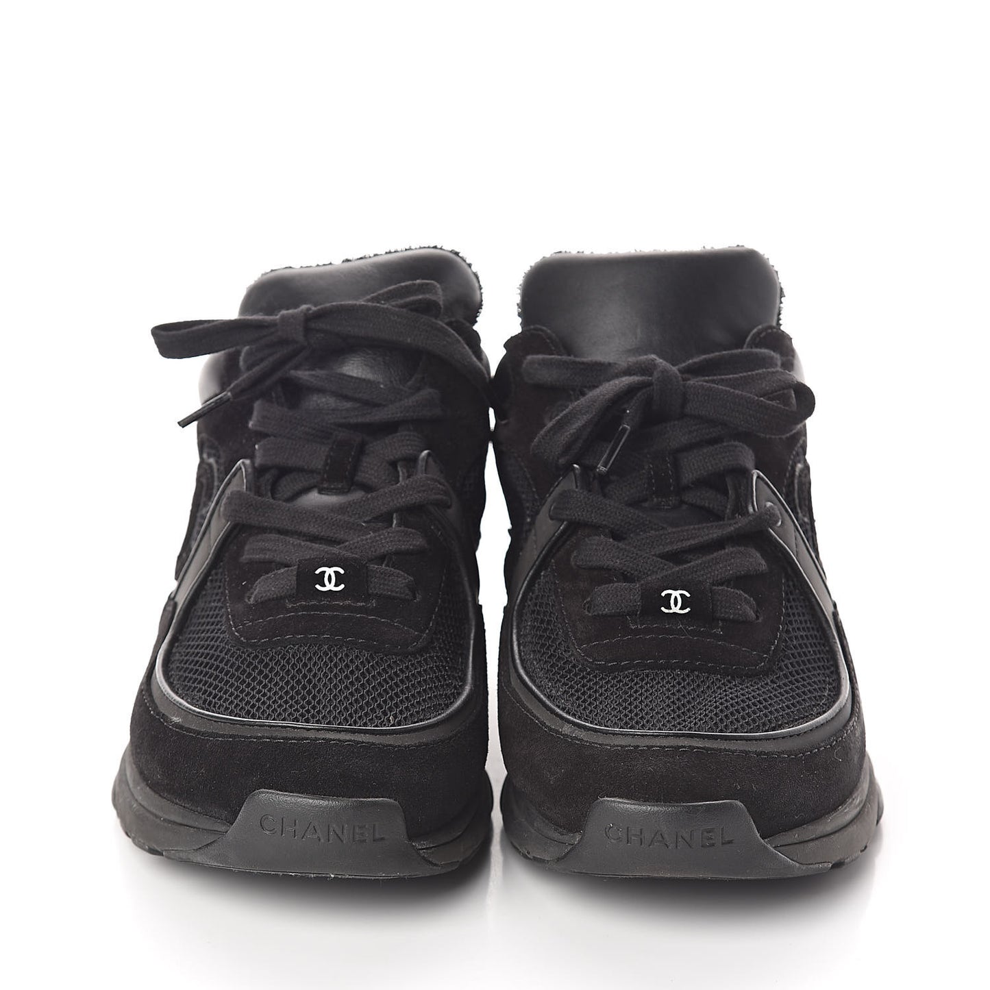 Suede Calfskin Fabric Sneakers 38 Black