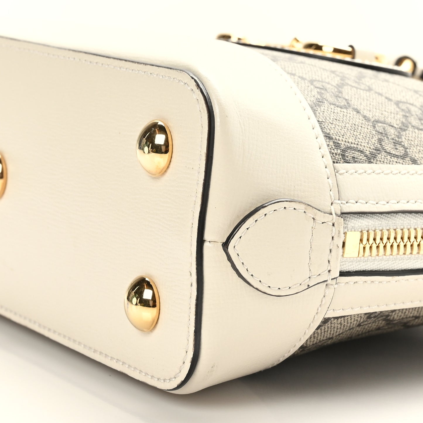 GG Supreme Monogram Azalea Calfskin Small Horsebit 1955 Top Handle Bag Beige Ebony Mystic White