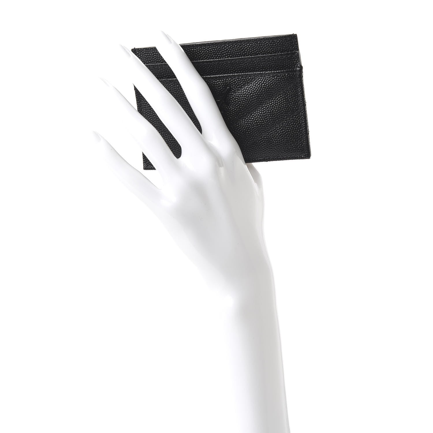 Saint Laurent Grain De Poudre Matelasse Chevron Monogram Credit Card Case Black 2 of 9