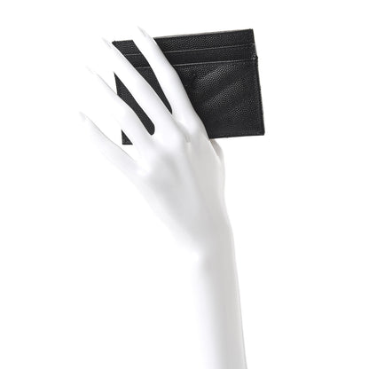 Saint Laurent Grain De Poudre Matelasse Chevron Monogram Credit Card Case Black 2 of 9