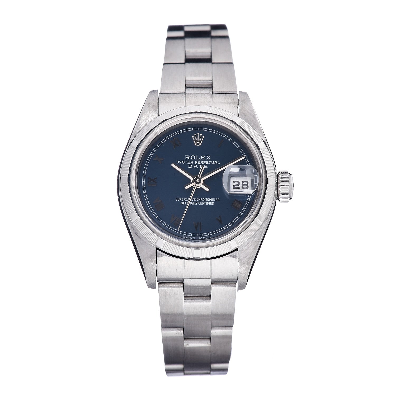 Rolex Stainless Steel 26mm Oyster Perpetual Date Watch Blue Roman 79190 1 of 7