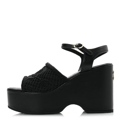 Chanel Lambskin CC Platform Sandals 37 Black 1 of 14