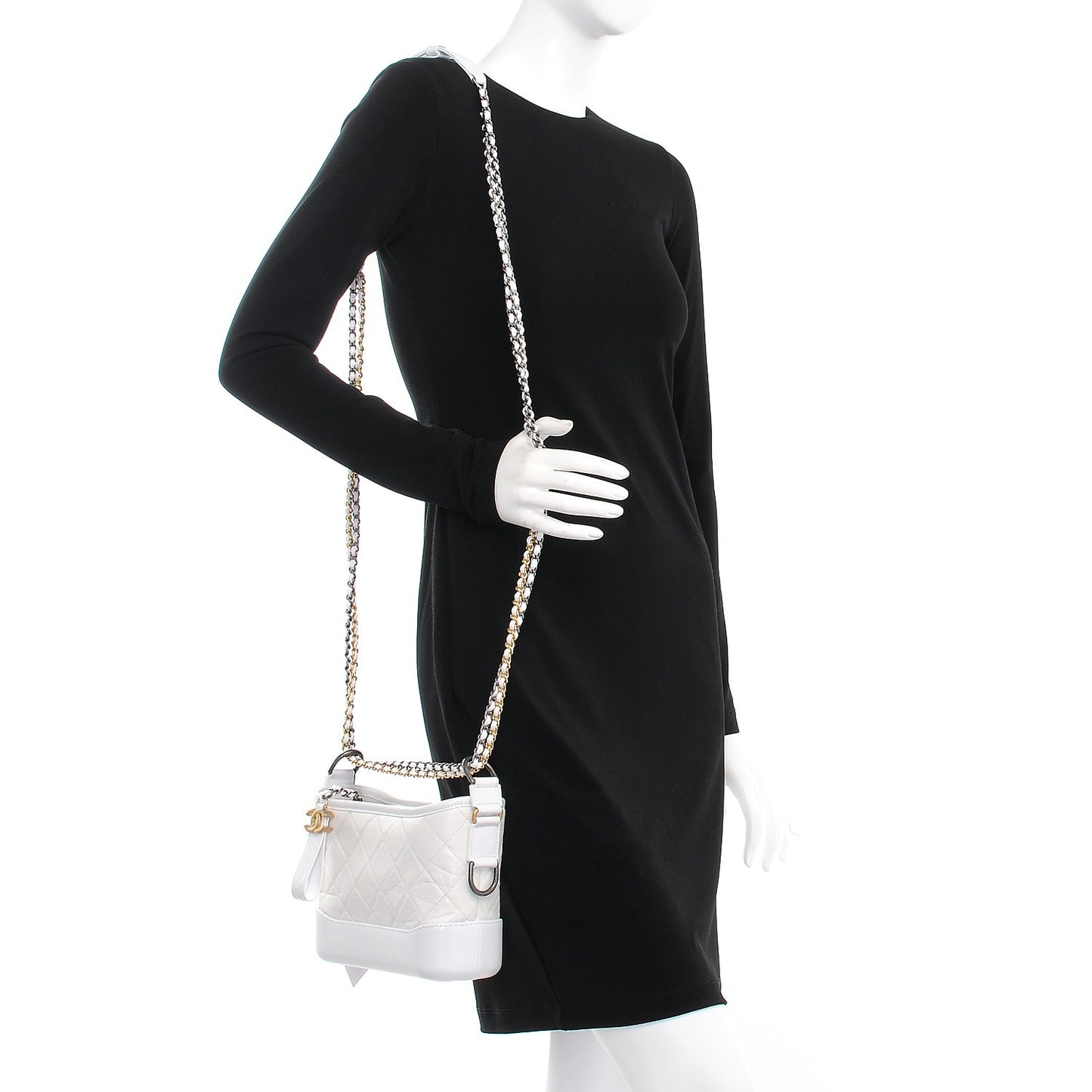 Aged Calfskin Quilted Small Gabrielle Hobo White