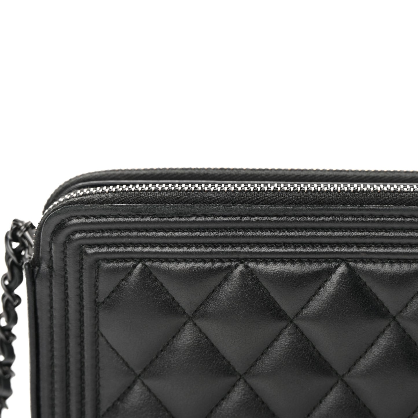 Lambskin Quilted Small Boy Clutch With Chain So Black