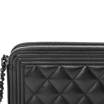 Chanel Lambskin Quilted Small Boy Clutch With Chain So Black 17 of 18