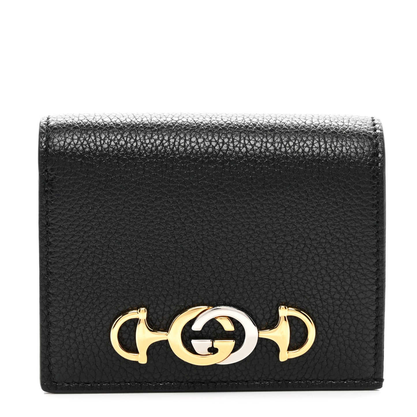 Grainy Calfskin Zumi Chain Card Case Wallet Black