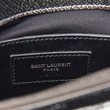 Saint Laurent Metallic Grain De Poudre Matelasse Chevron Monogram Medium College Bag Gunmetal 6 of 11