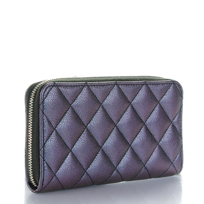 Chanel Iridescent Goatskin Quilted Small Zip Around Wallet Purple 3 of 8