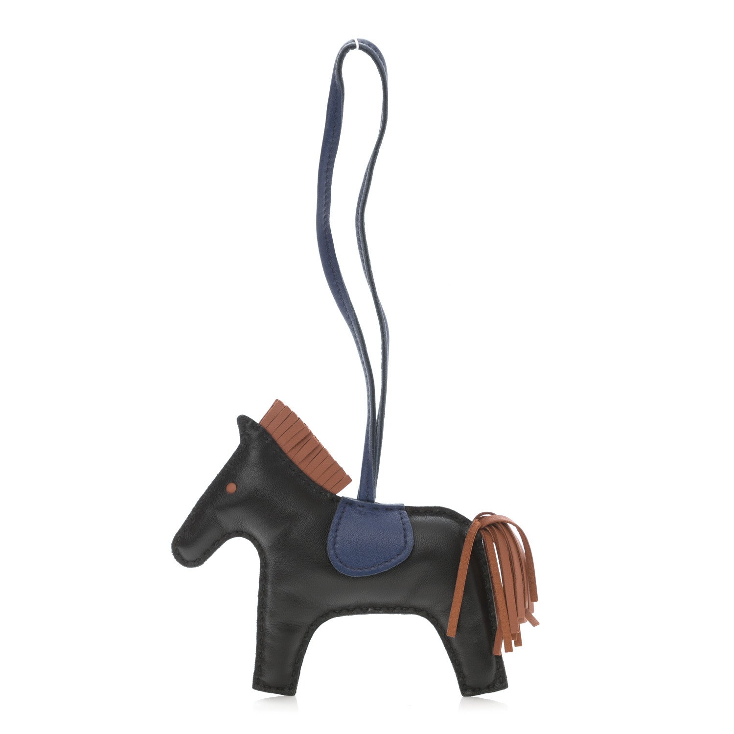 Hermes Milo Lambskin Grigri Rodeo Horse Bag Charm MM Black Bleu Saphir Gold 1 of 5