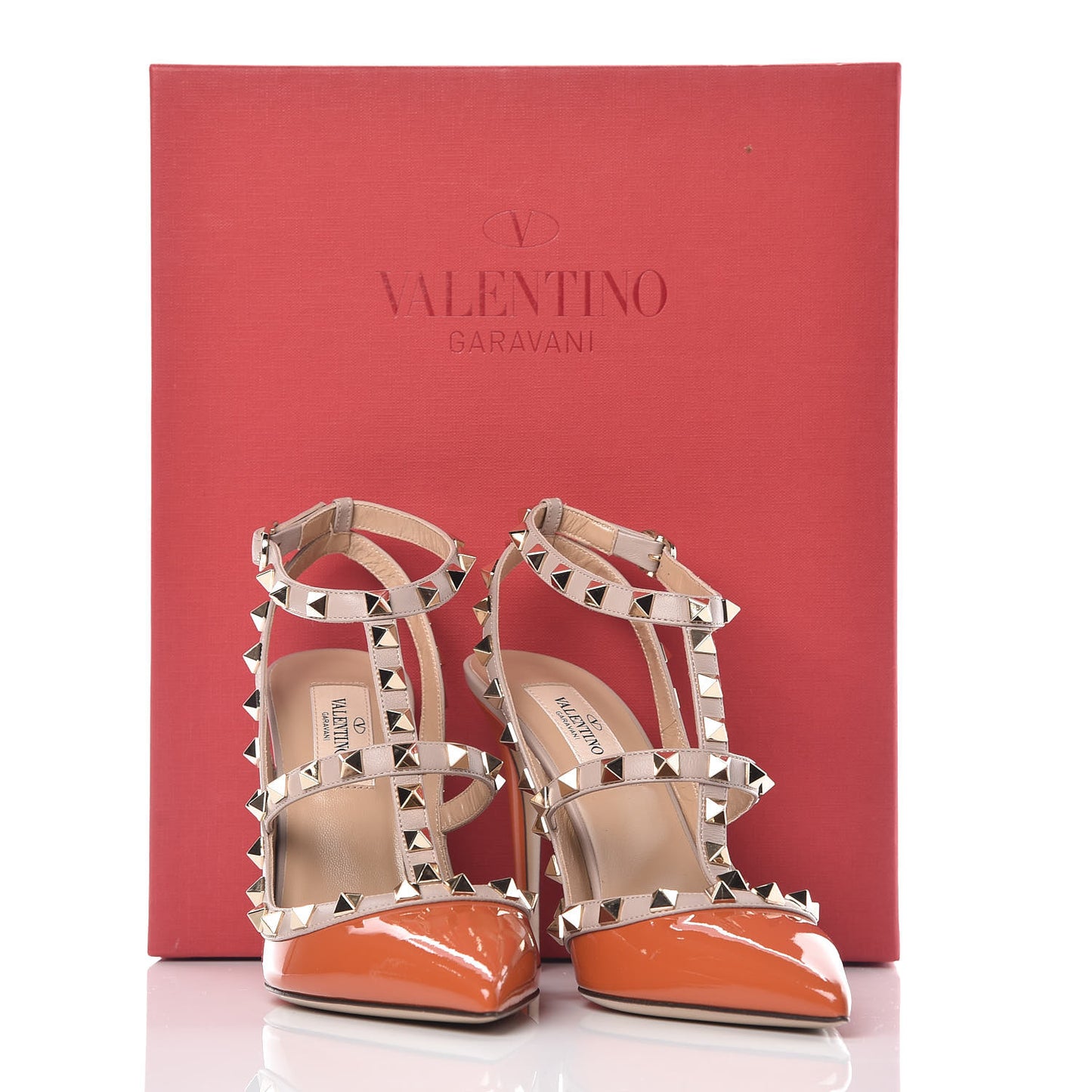 Patent Nappa Rockstud Ankle Strap 100mm Pumps 37 Orange Poudre