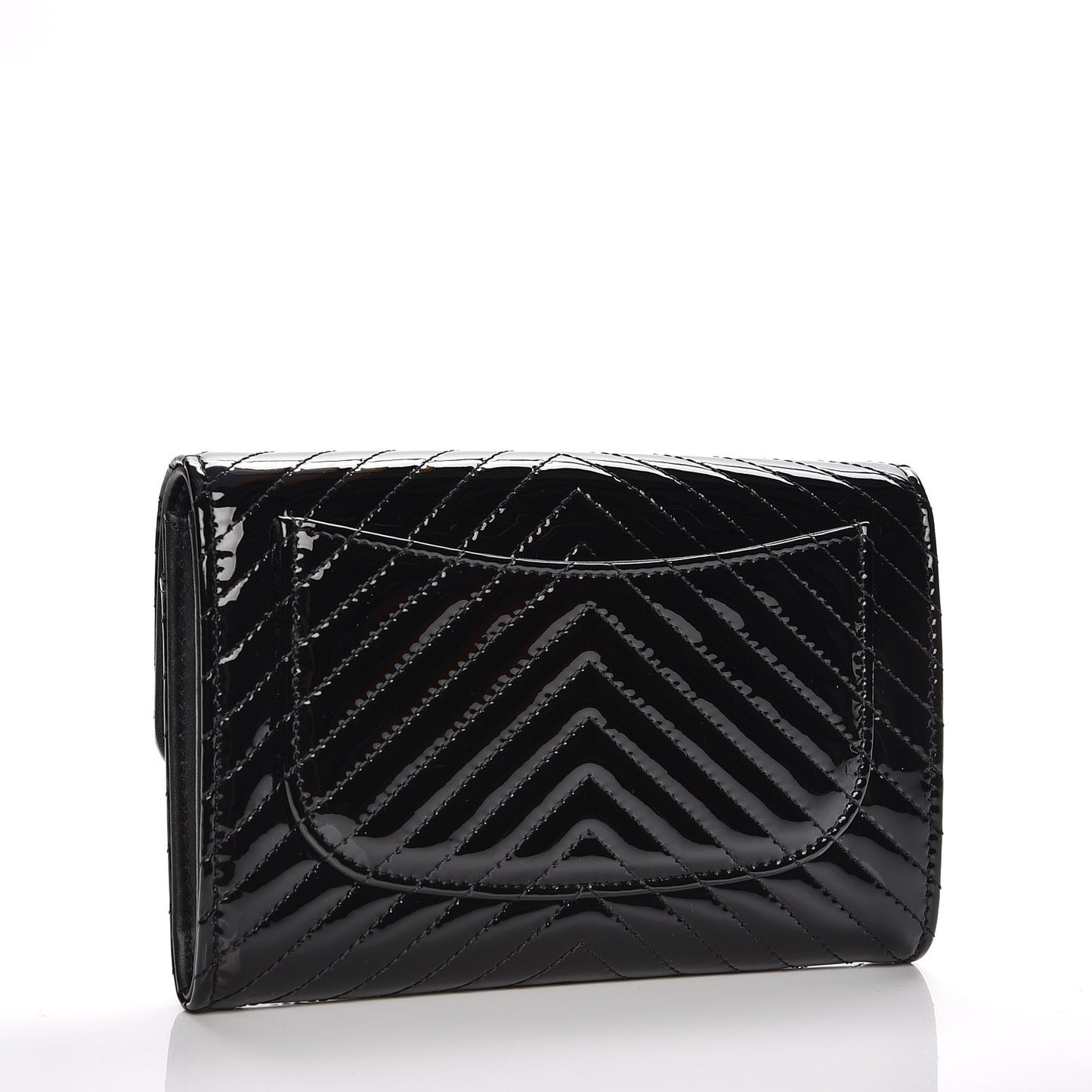 Patent Chevron Quilted Small Flap Wallet Black