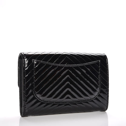Chanel Patent Chevron Quilted Small Flap Wallet Black 3 of 9
