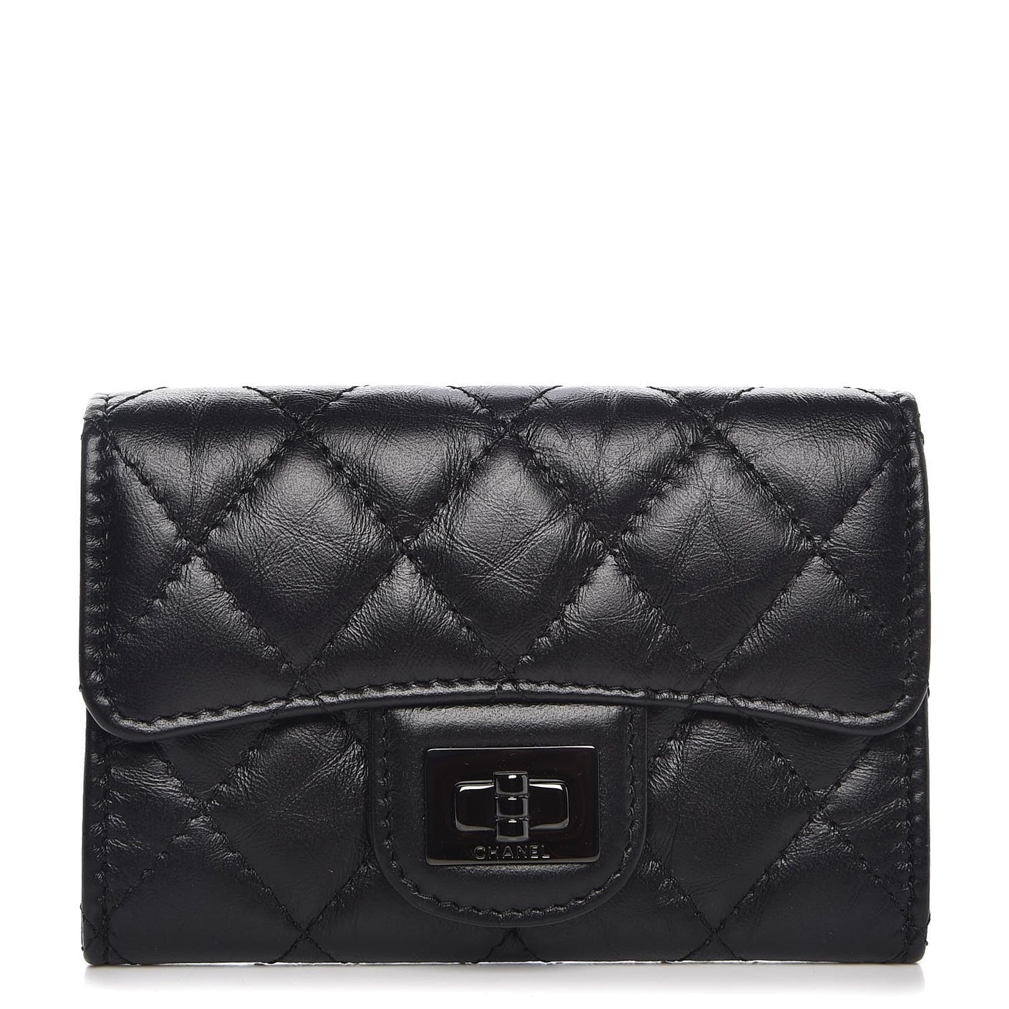 Aged Calfskin Quilted Reissue Flap Card Holder So Black