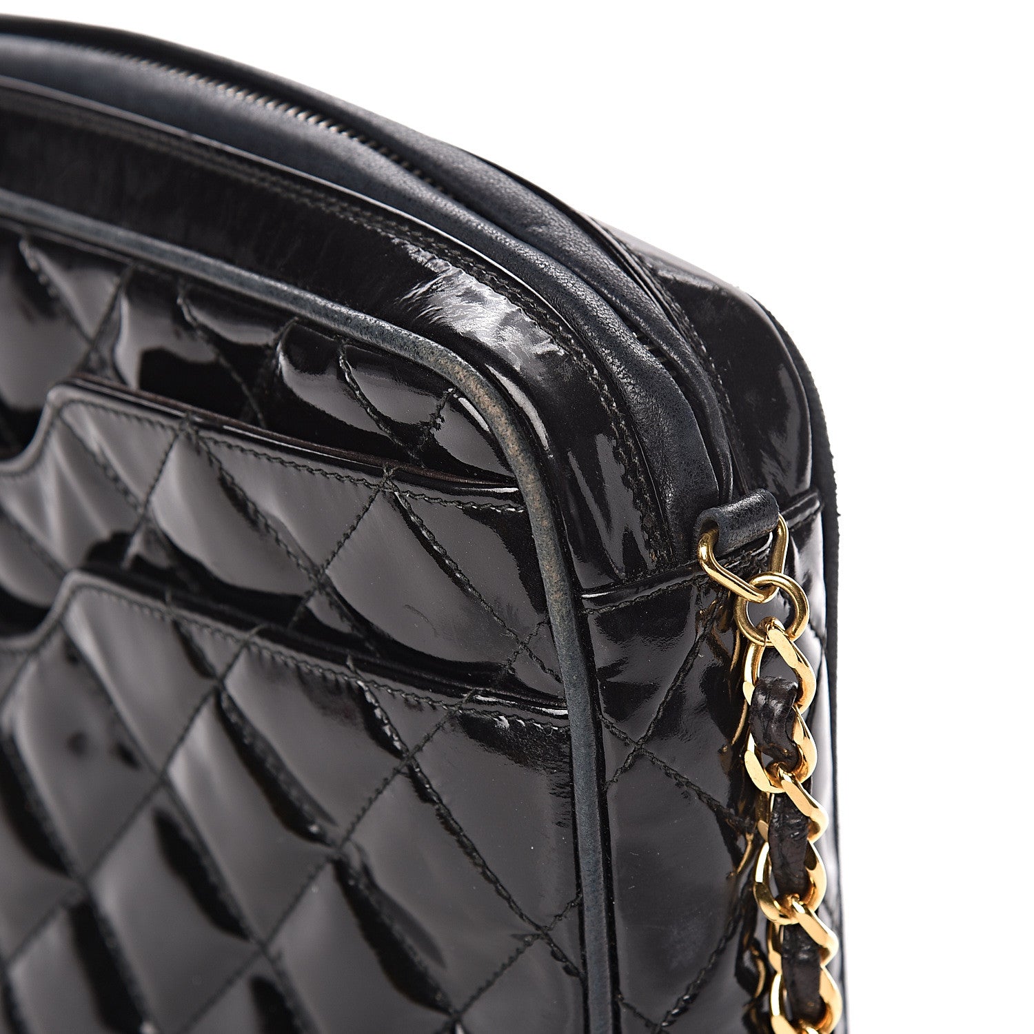 Chanel Patent Quilted Camera Case Black 10 of 17
