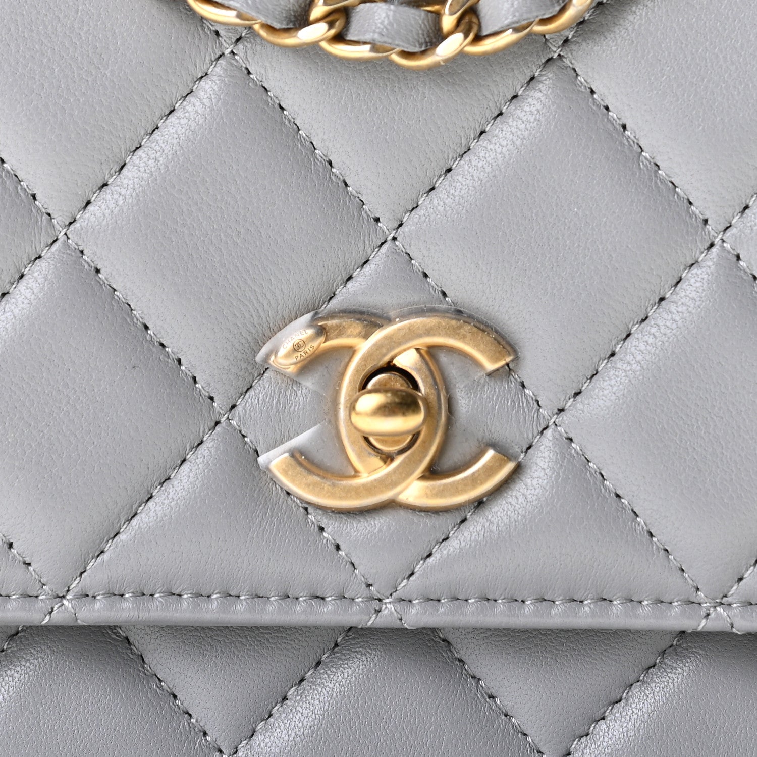 Chanel Lambskin Quilted CC Pearl Crush Wallet on Chain WOC Grey 9 of 11