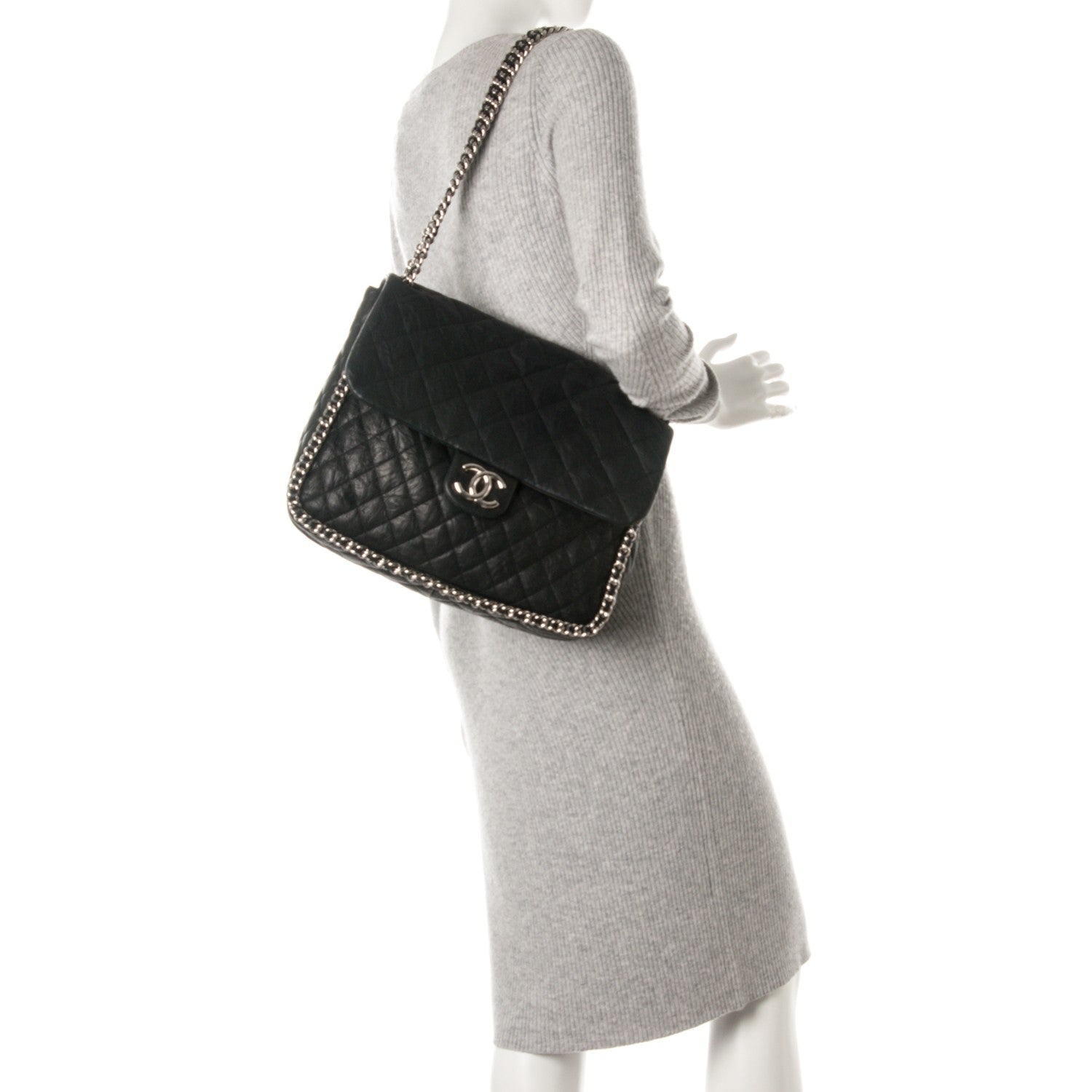 Chanel Washed Lambskin Quilted Maxi Chain Around Flap Black 2 of 6