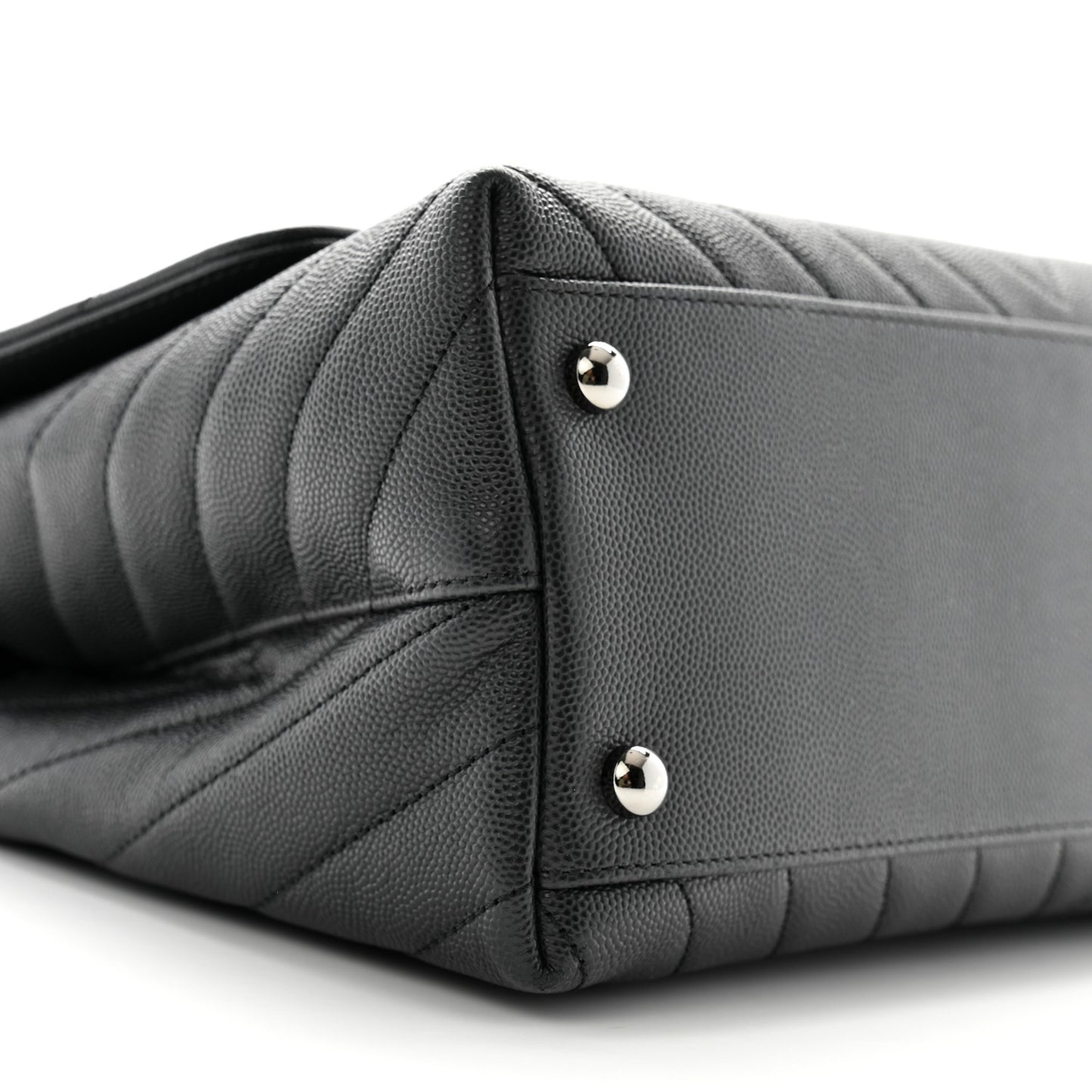 Caviar Chevron Quilted Small Coco Handle Flap Dark Grey