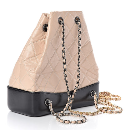 Chanel Aged Calfskin Quilted Small Gabrielle Backpack Beige Black 3 of 11