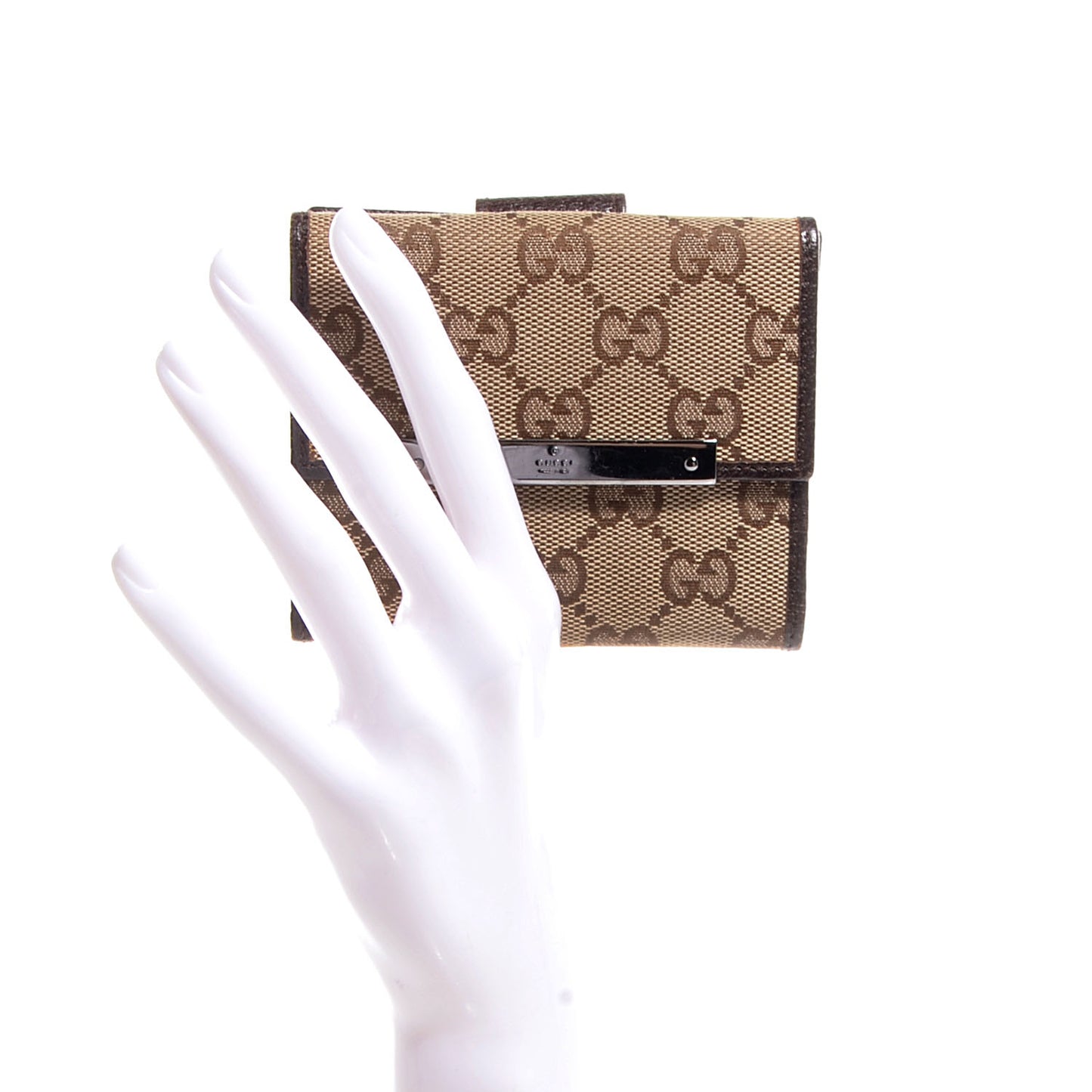 Monogram Textured Calfskin Metal Bar French Flap Wallet Beige Ebony Cocoa