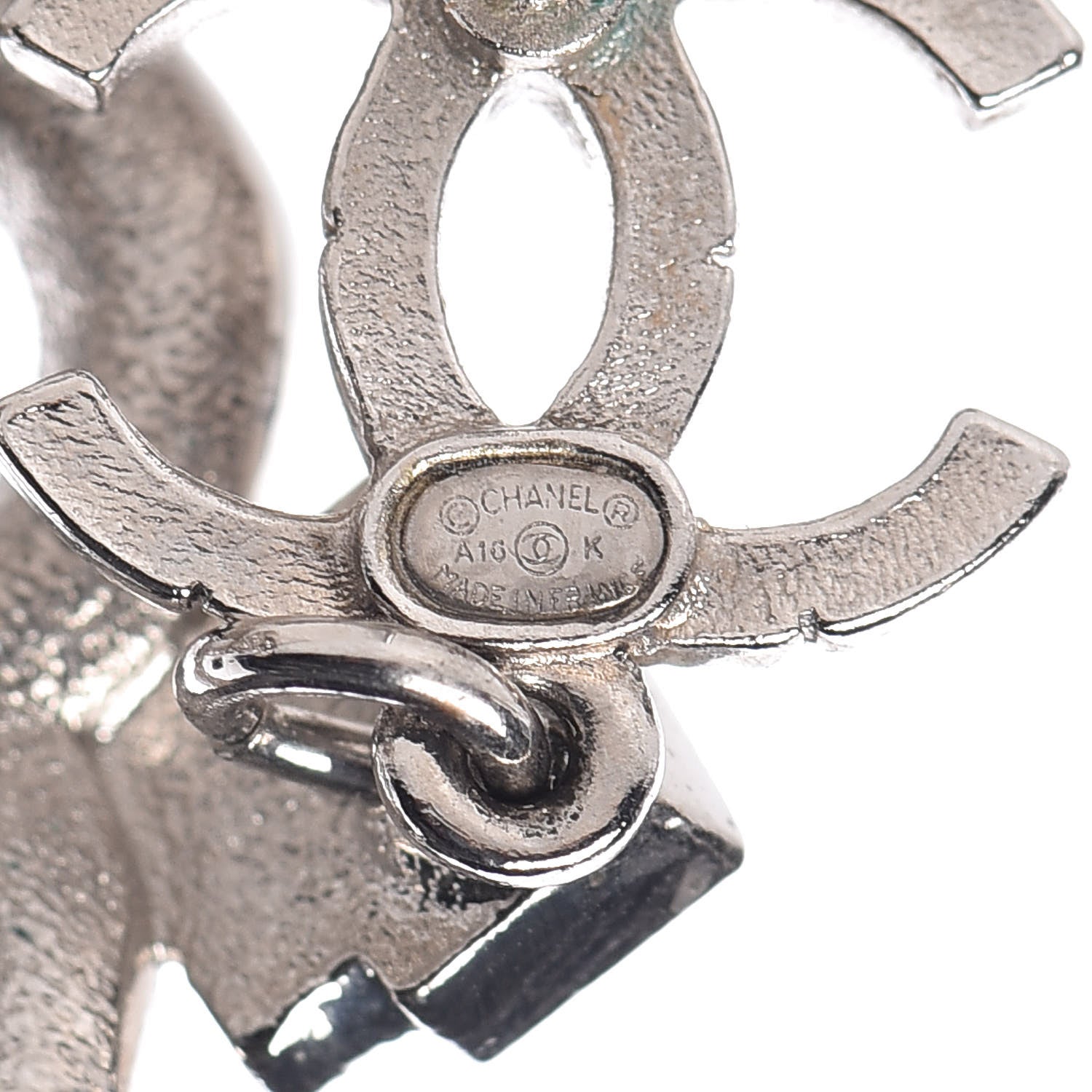 Chanel Crystal Heart CC Drop Earrings Silver 3 of 6