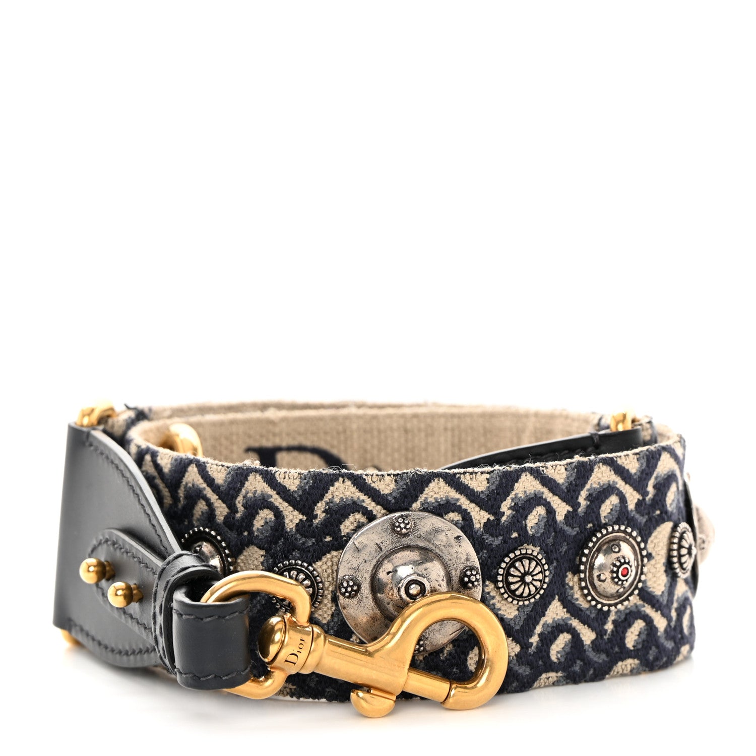 Christian Dior Oblique Studded Shoulder Strap Blue 1 of 5