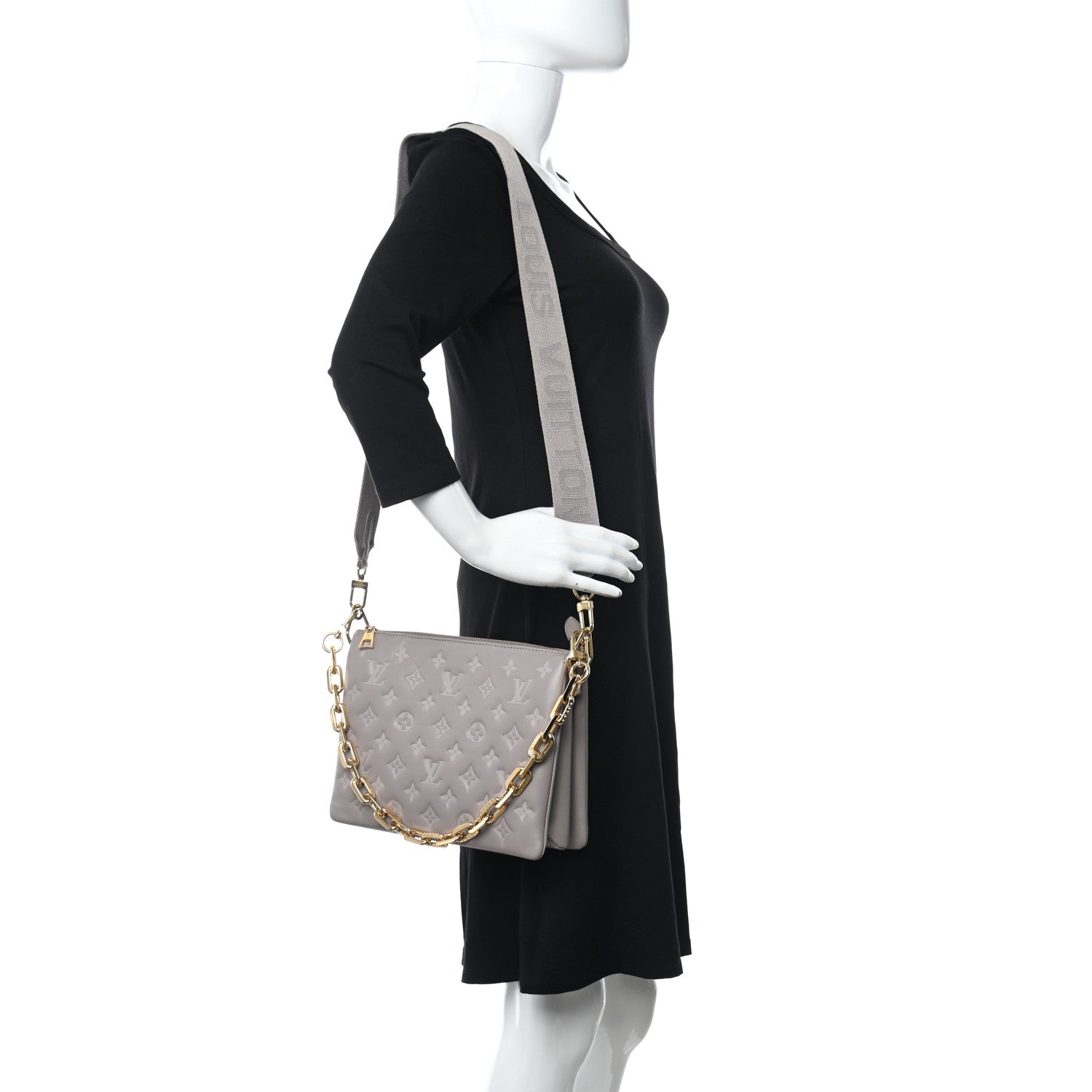 Louis Vuitton Lambskin Embossed Monogram Coussin PM Grey 2 of 8