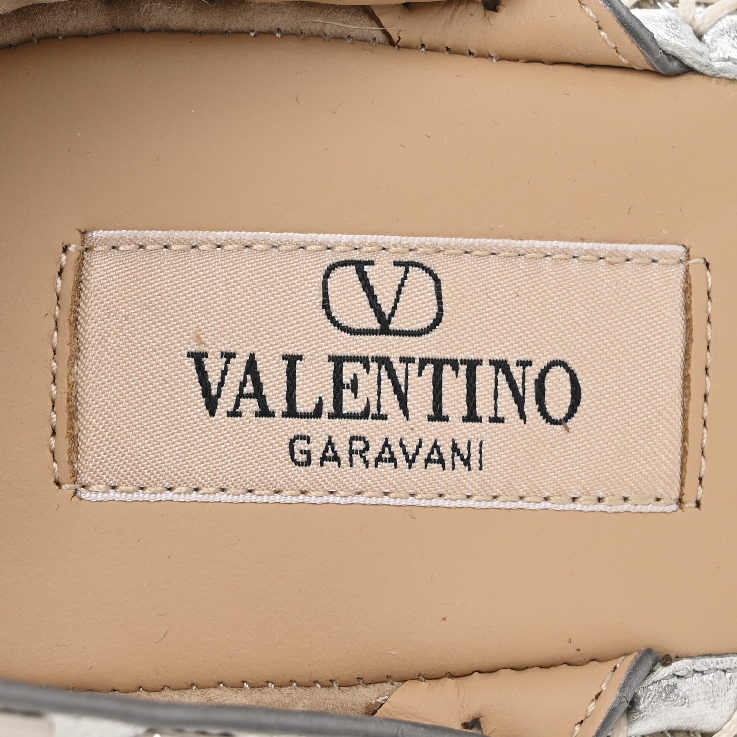 Valentino Garavani Metallic Grained Calfskin Rockstud Crisscross Ankle Strap Espadrille Wedge Sandals 39 Silver 8 of 11