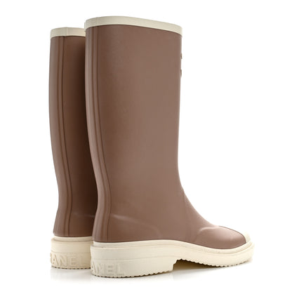 Chanel Caoutchouk CC High Boots 39 Beige White 5 of 9
