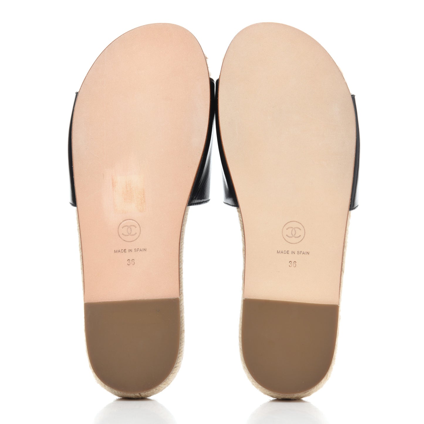Patent Calfskin Crystal CC Espadrille Slip On Sandals 36 Black