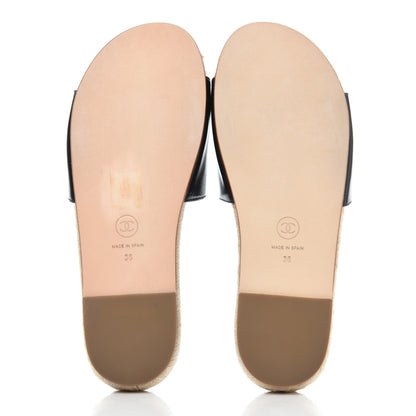 Chanel Patent Calfskin Crystal CC Espadrille Slip On Sandals 36 Black 5 of 12
