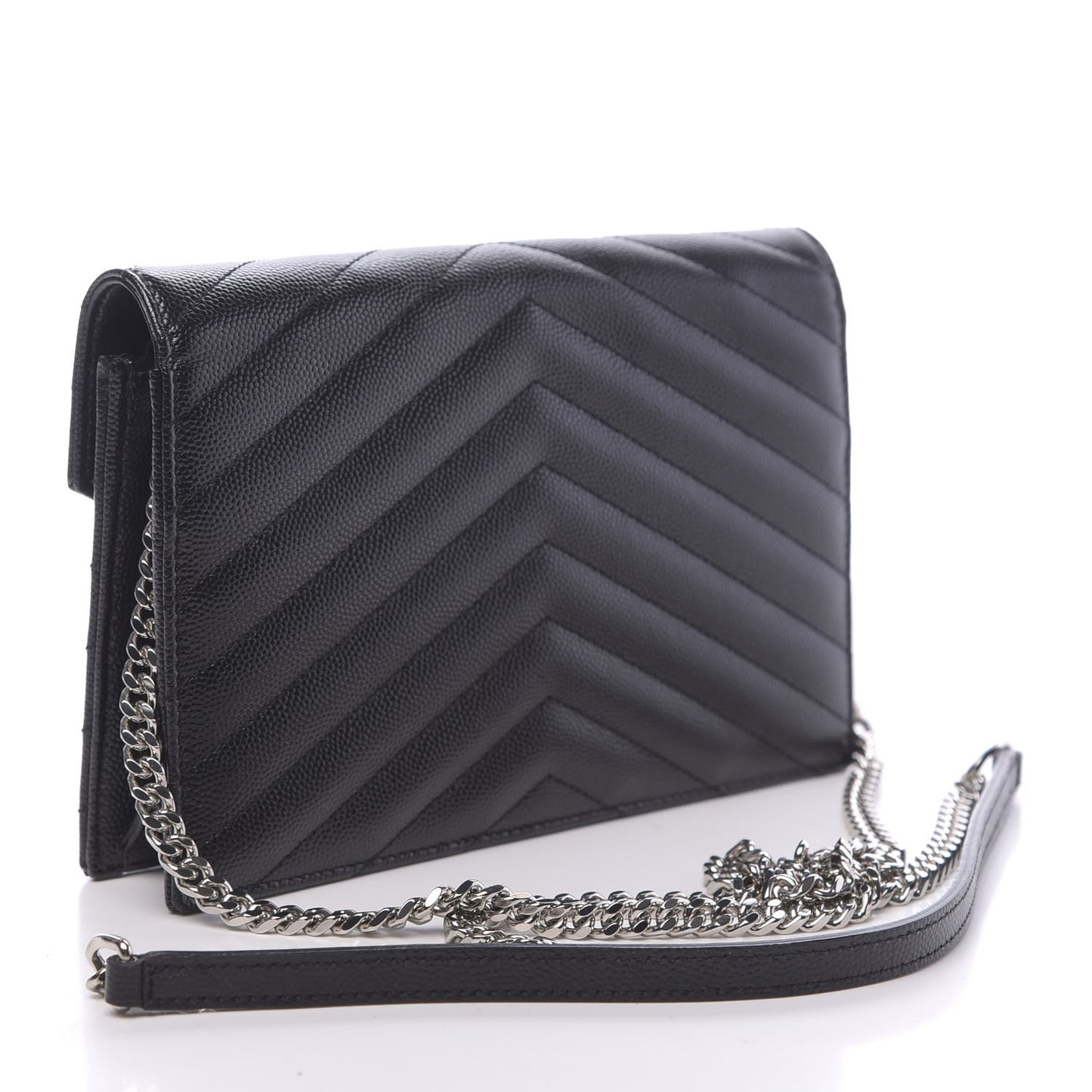 Grain De Poudre Matelasse Chevron Monogram Envelope Chain Wallet Black