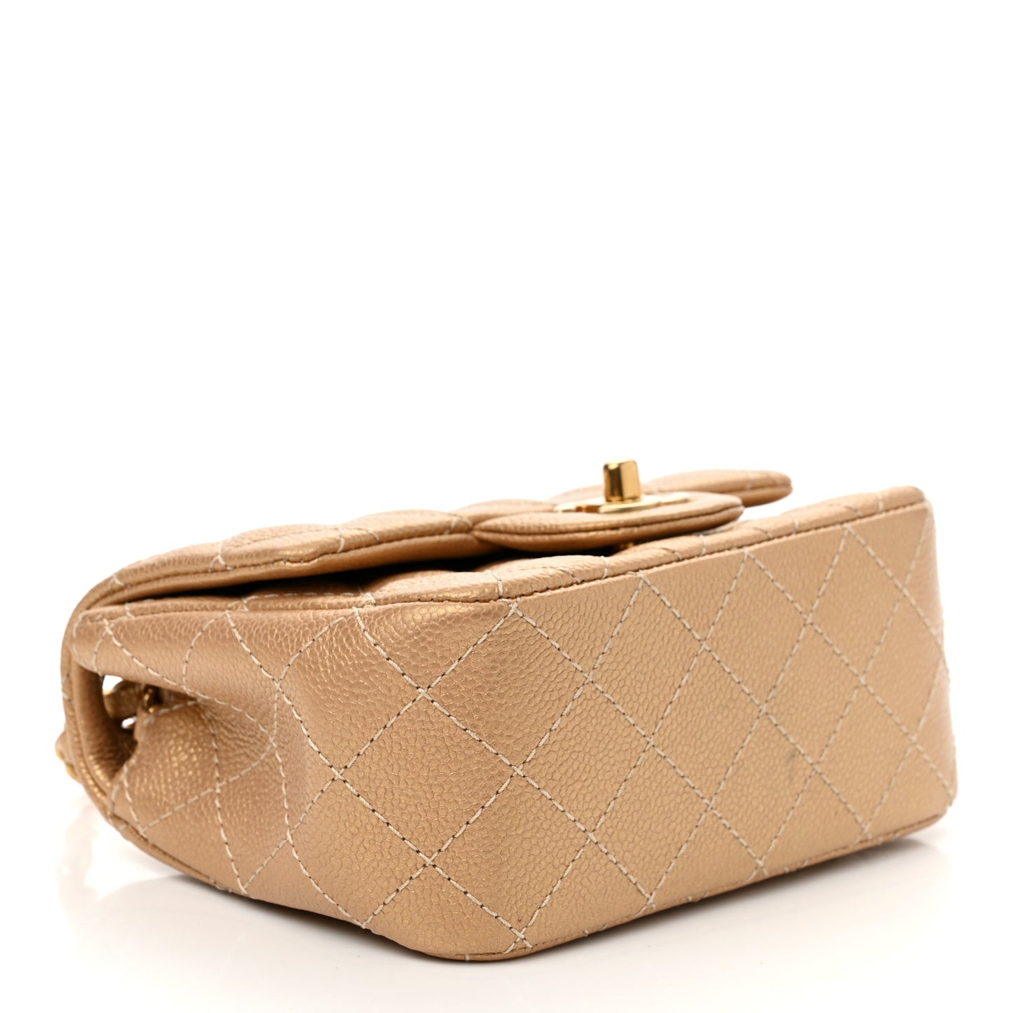 Metallic Caviar Quilted Mini Square Flap Gold