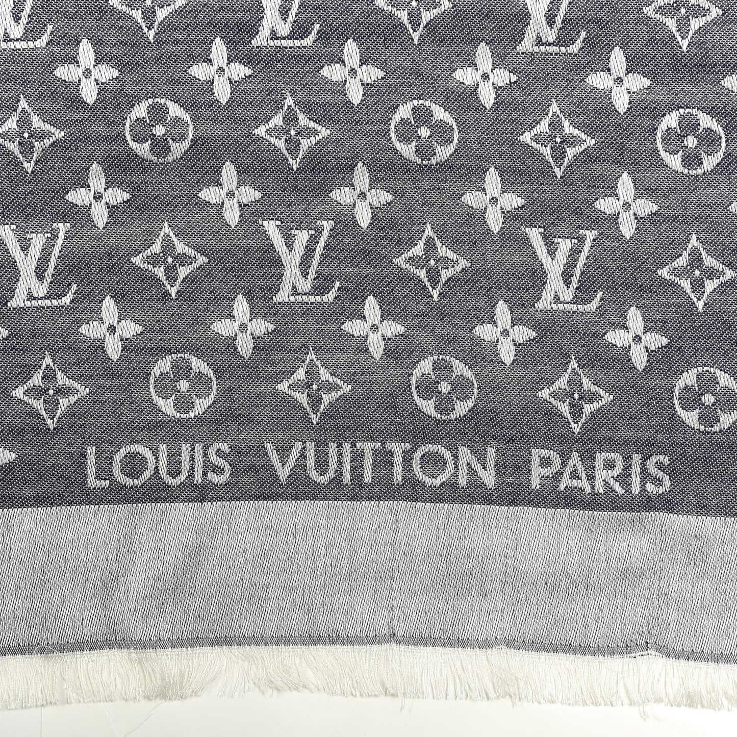 Silk Wool Monogram Denim Shawl Blue