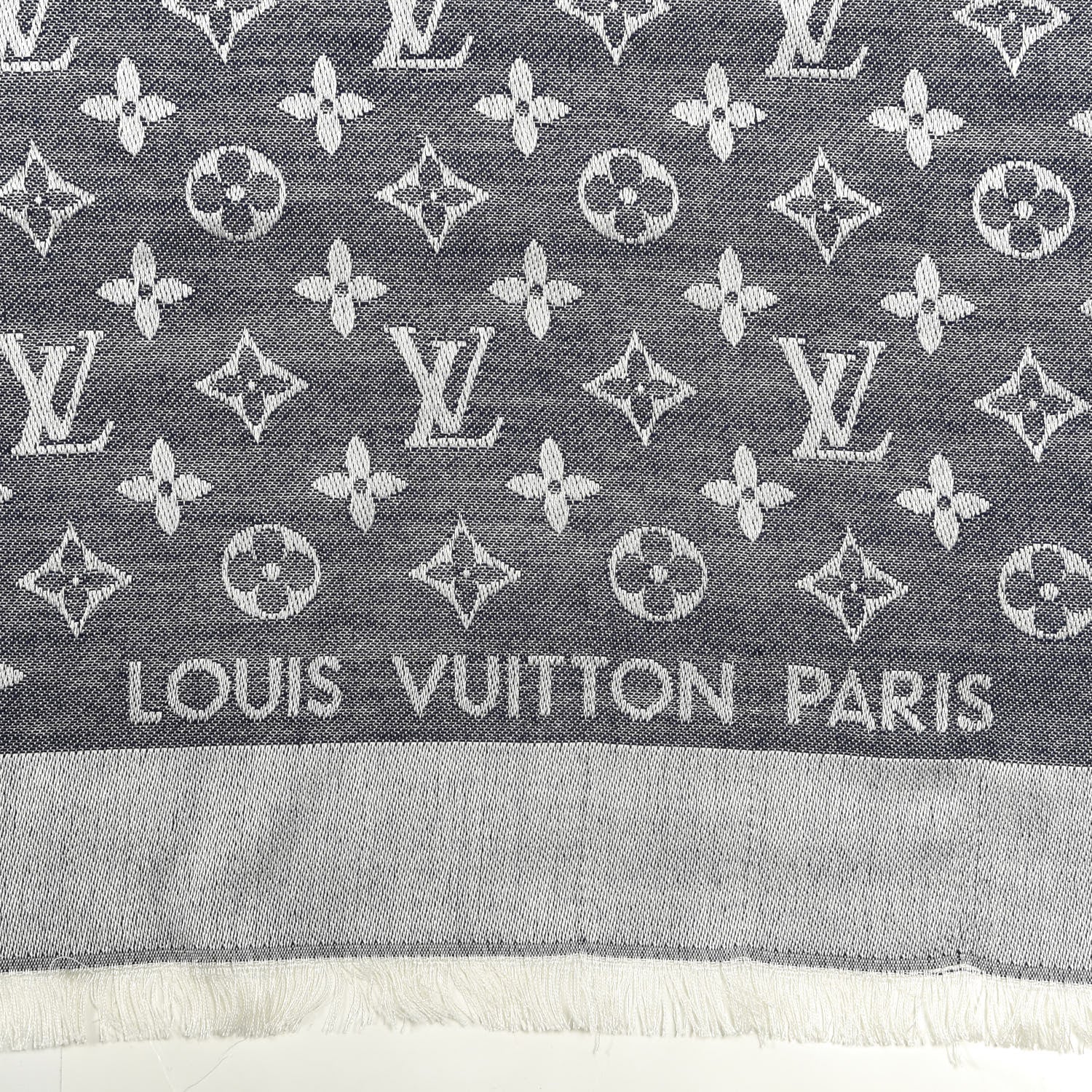 Louis Vuitton Silk Wool Monogram Denim Shawl Blue 2 of 3