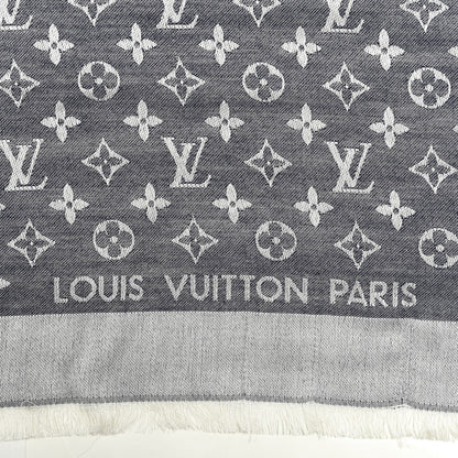Louis Vuitton Silk Wool Monogram Denim Shawl Blue 2 of 3