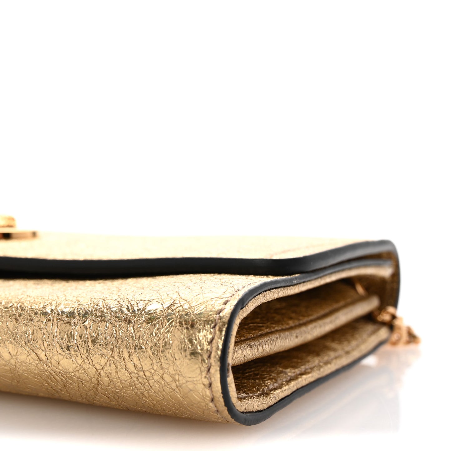 Metallic Calfskin Medusa Wallet On Chain Gold